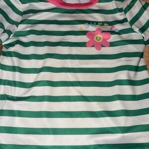 SHEIN Green & White Striped Tee with Pink Flower